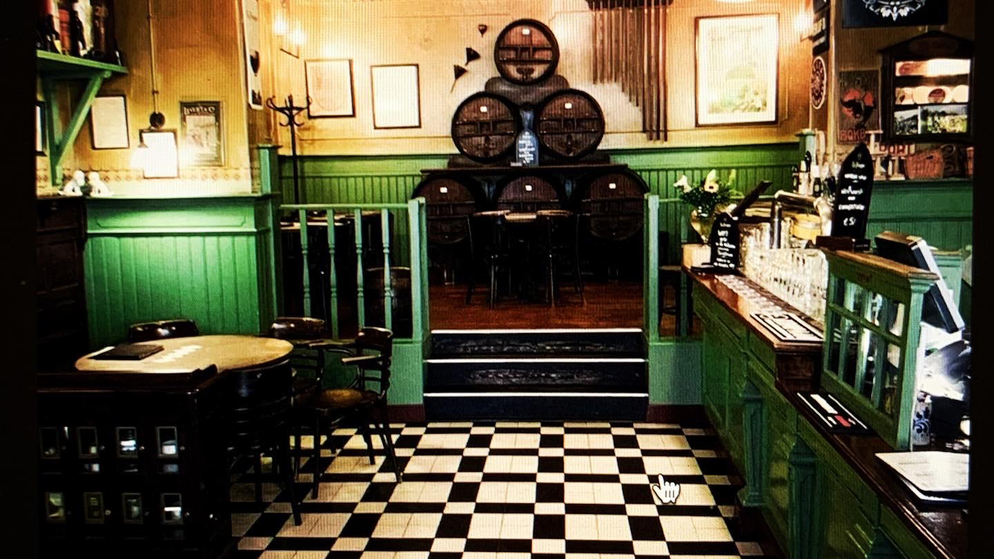 Rows of beer taps at a tasting house like In de Wildeman in central Amsterdam