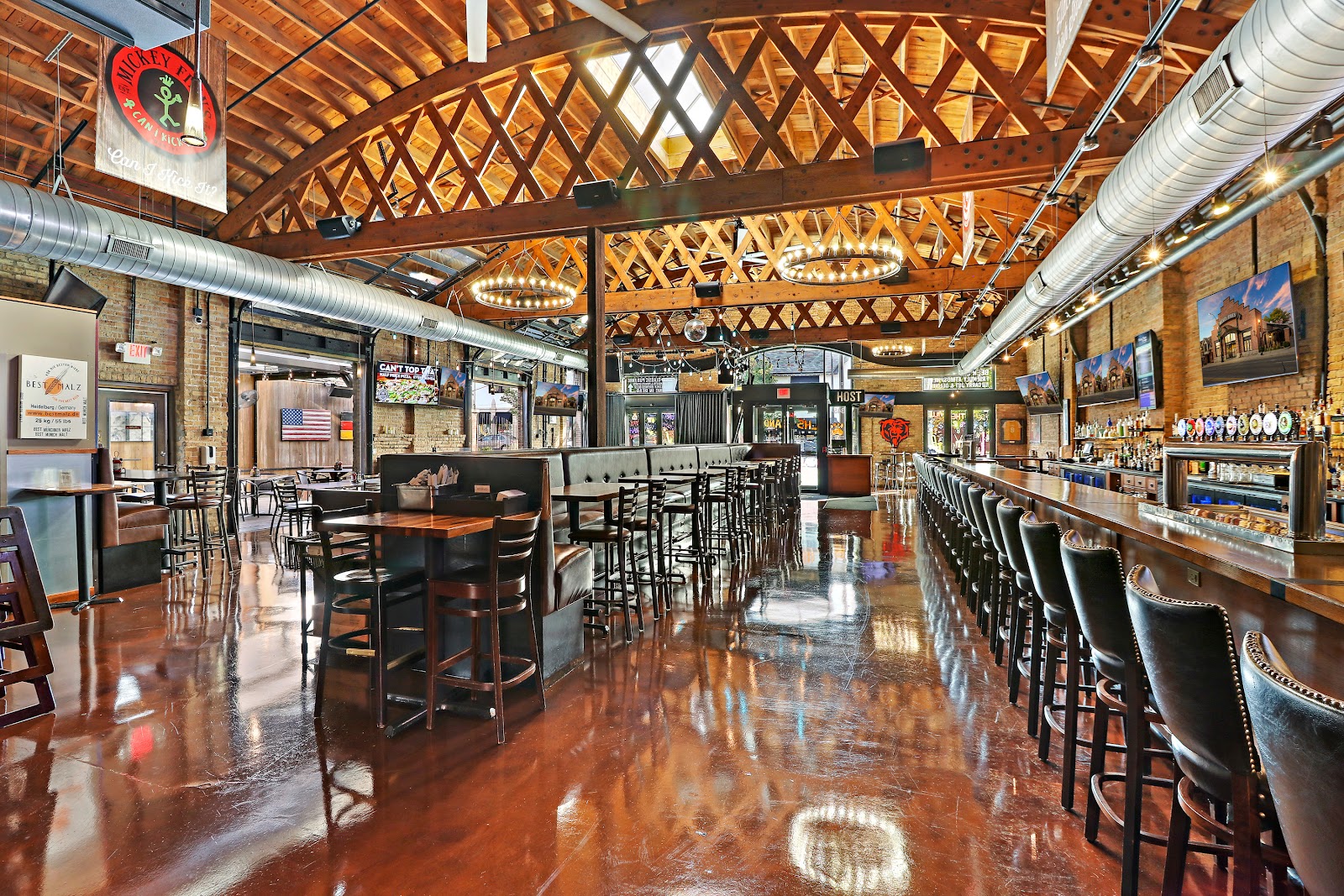 Mickey Finn's Brewery taproom and beer taps in downtown Libertyville, Illinois