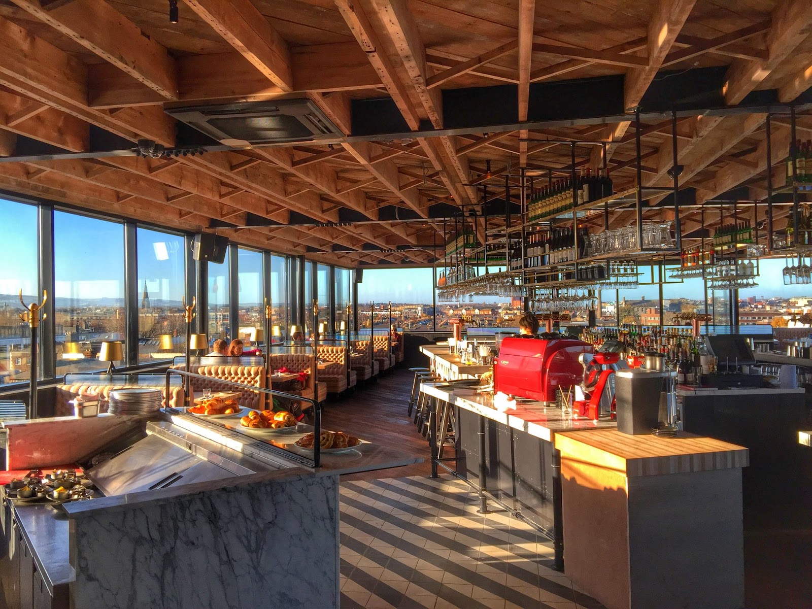 Rooftop bar terrace with city skyline views over Dublin at Sophie's on Harcourt Street
