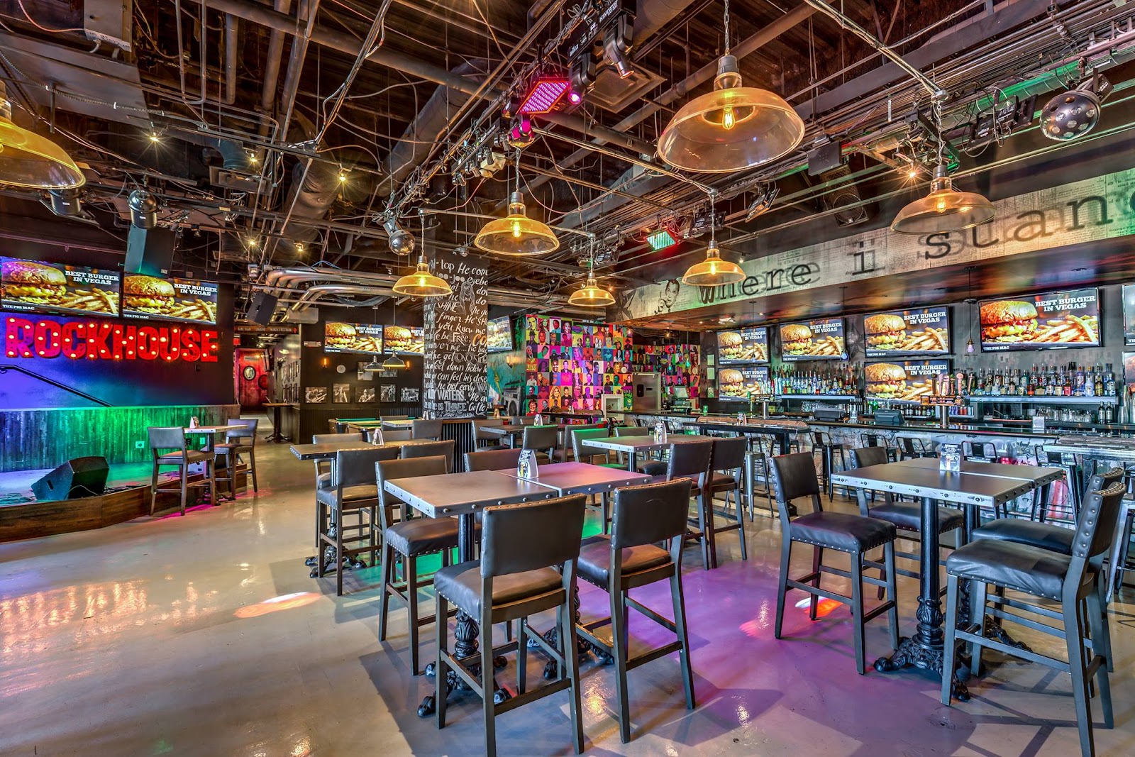 Rockhouse Las Vegas bar and screens at the Grand Canal Shoppes in the Venetian