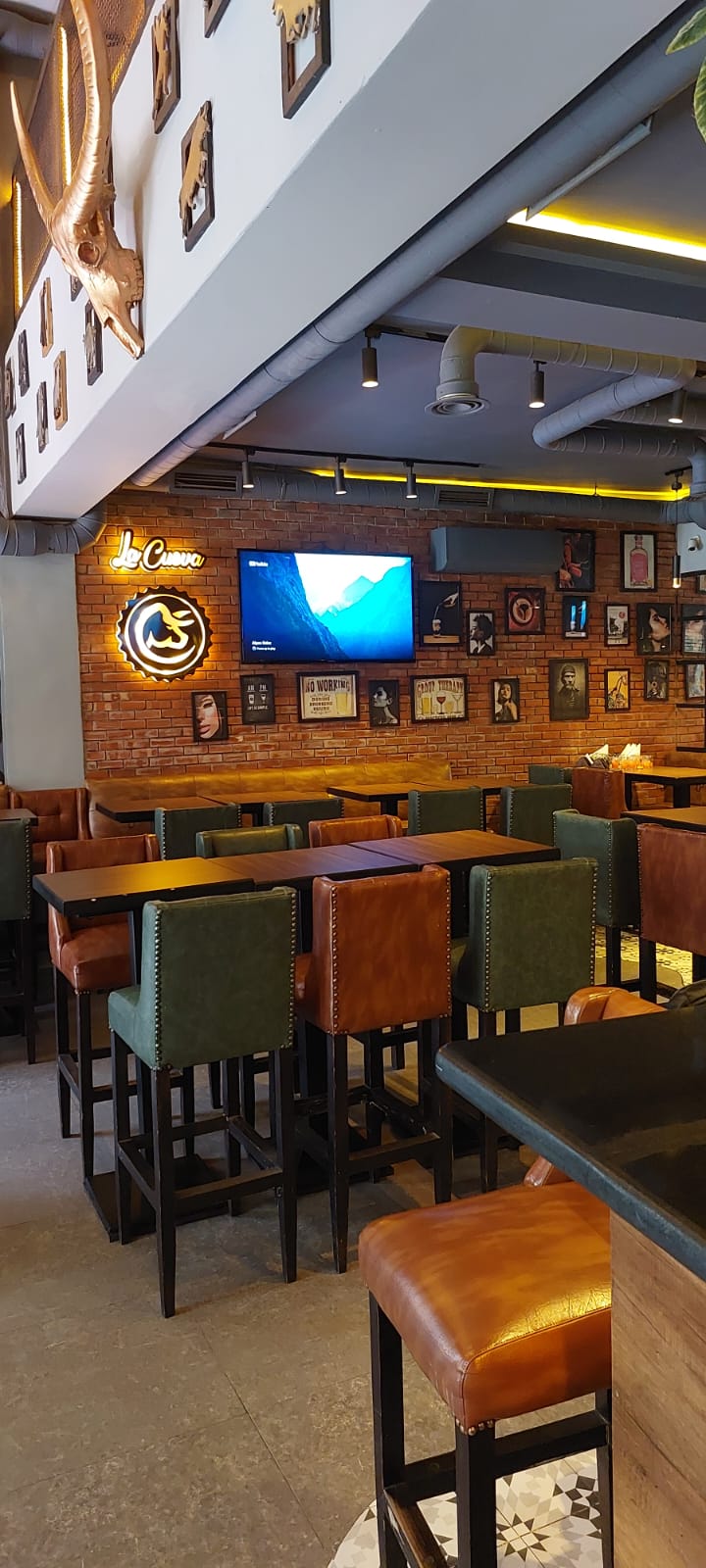 La Cueva tapas and sports bar interior in Gueliz, Marrakech