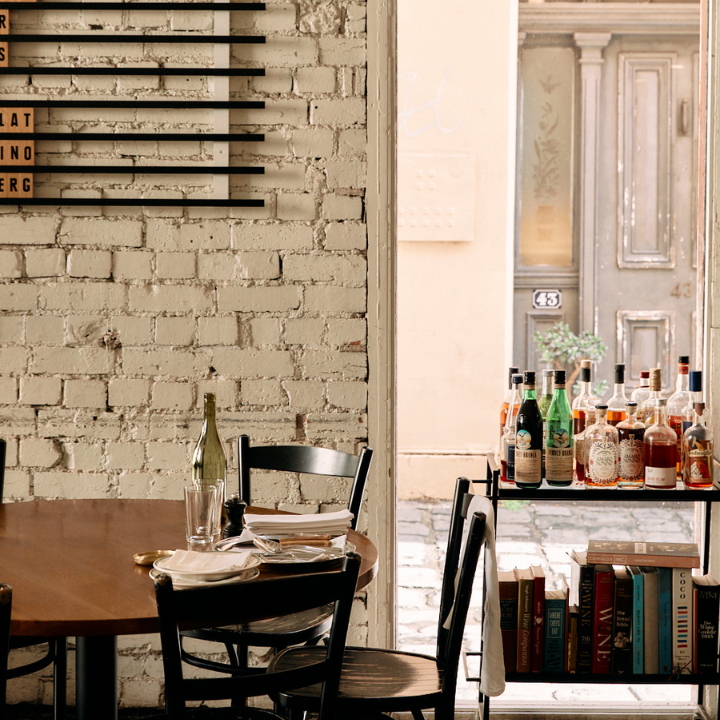 Wine bar shelf and counter at a neighbourhood bar in Fitzroy, Melbourne