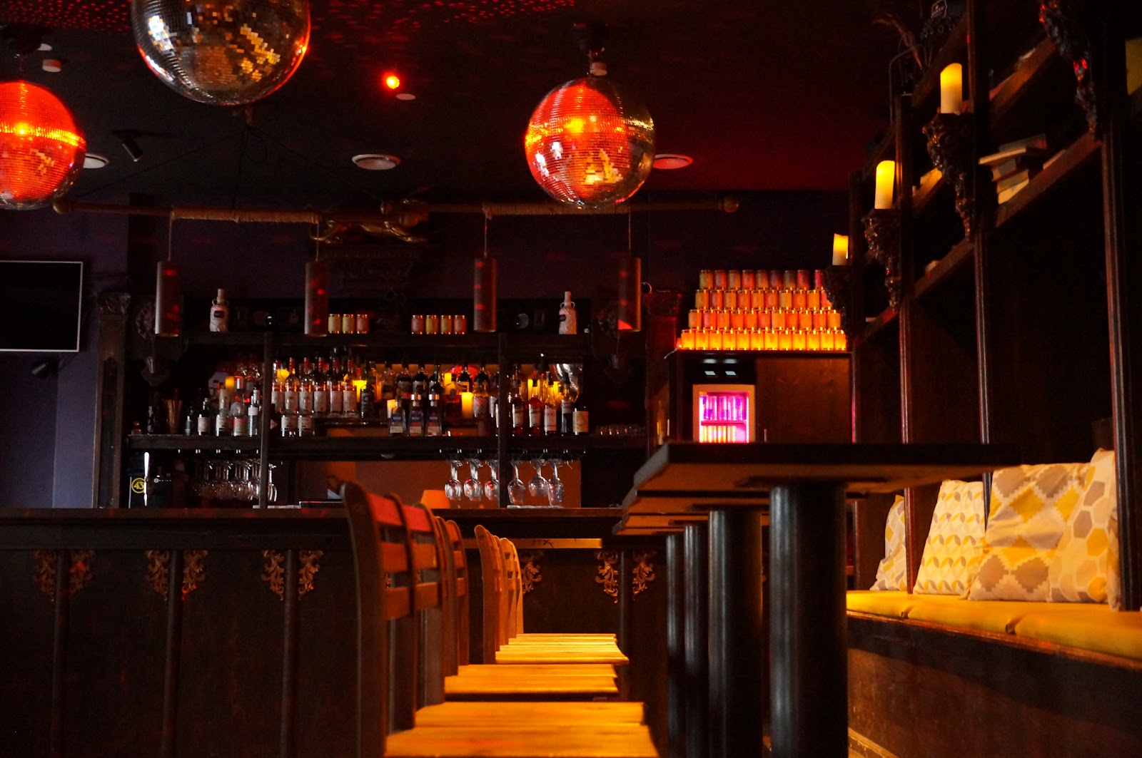 Die Krake low-lit cocktail bar with a DJ booth, Glockenbach Munich