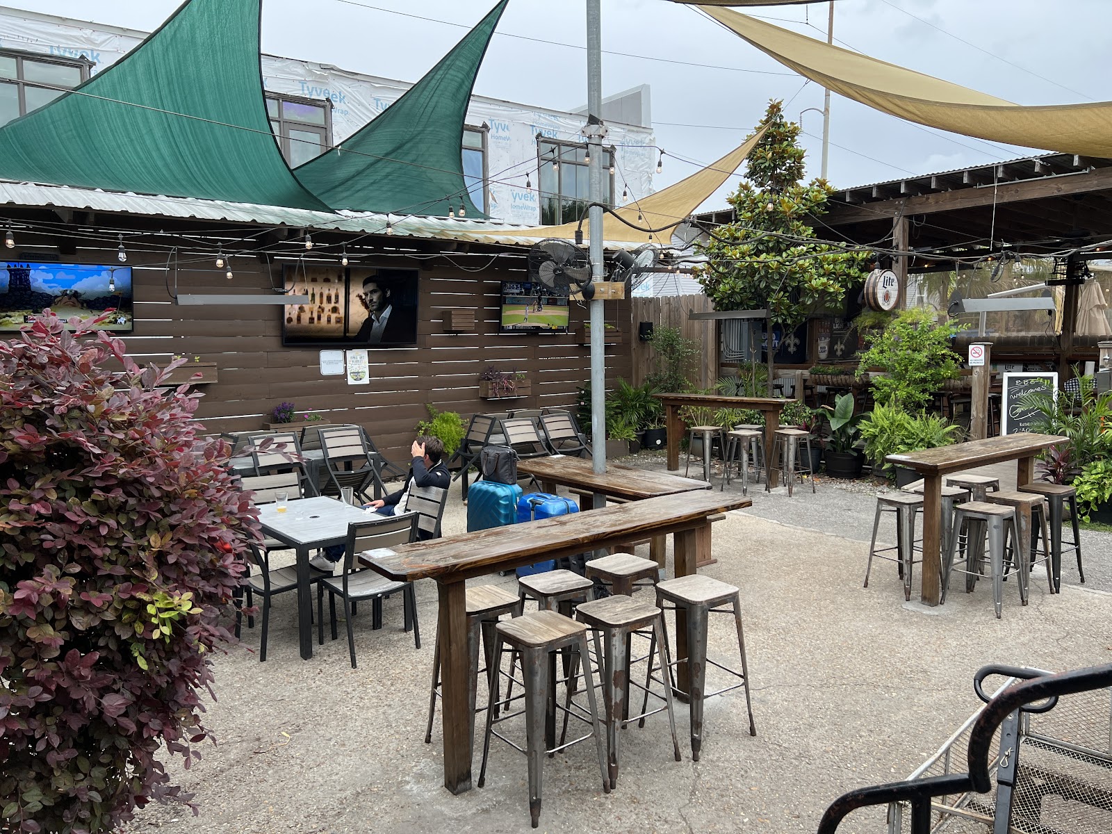Bayou Beer Garden courtyard under live oaks, Mid-City New Orleans