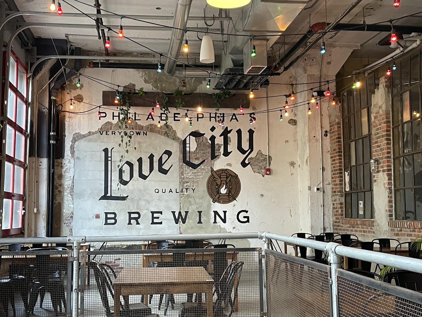 Taproom and tanks at Love City Brewing in Callowhill, Philadelphia