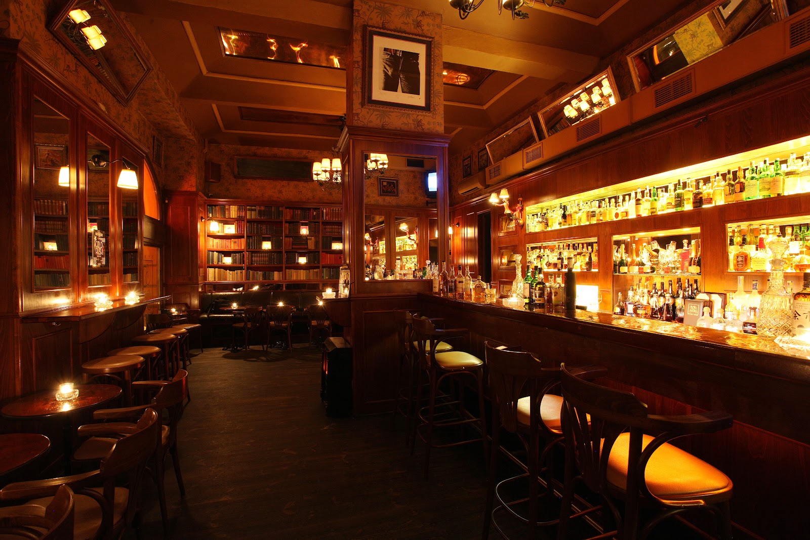 Late cocktail room and whisky bar at Týnská Bar and Books in Prague's Old Town