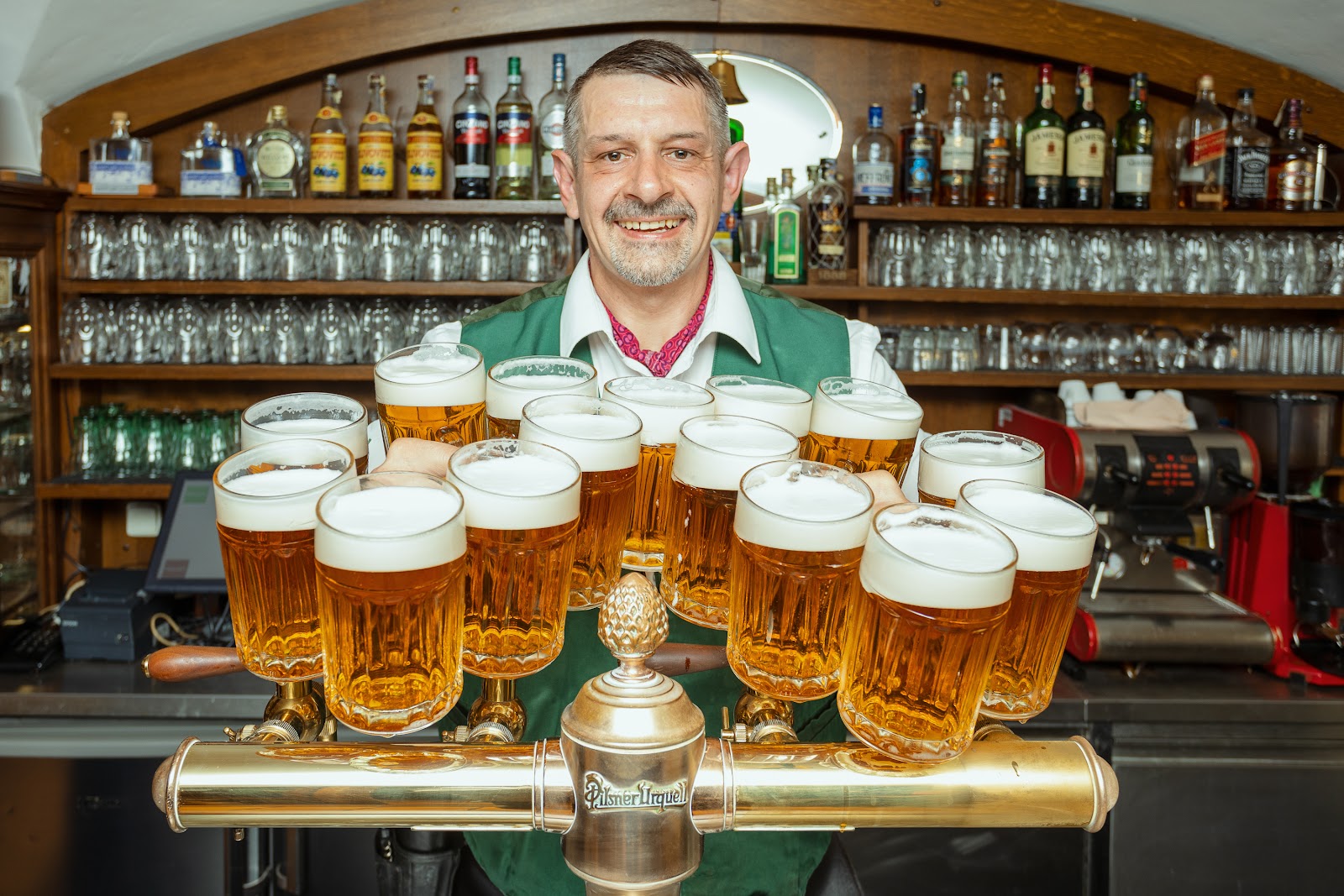 U Pinkasu beer hall exterior near Jungmann Square in Prague's New Town