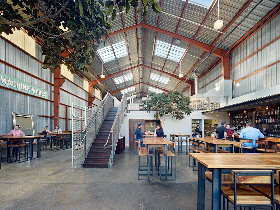 High-ceilinged beer hall at Southern Pacific Brewing San Francisco