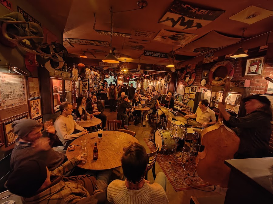 A pint and a shot on the bar at a North Beach dive