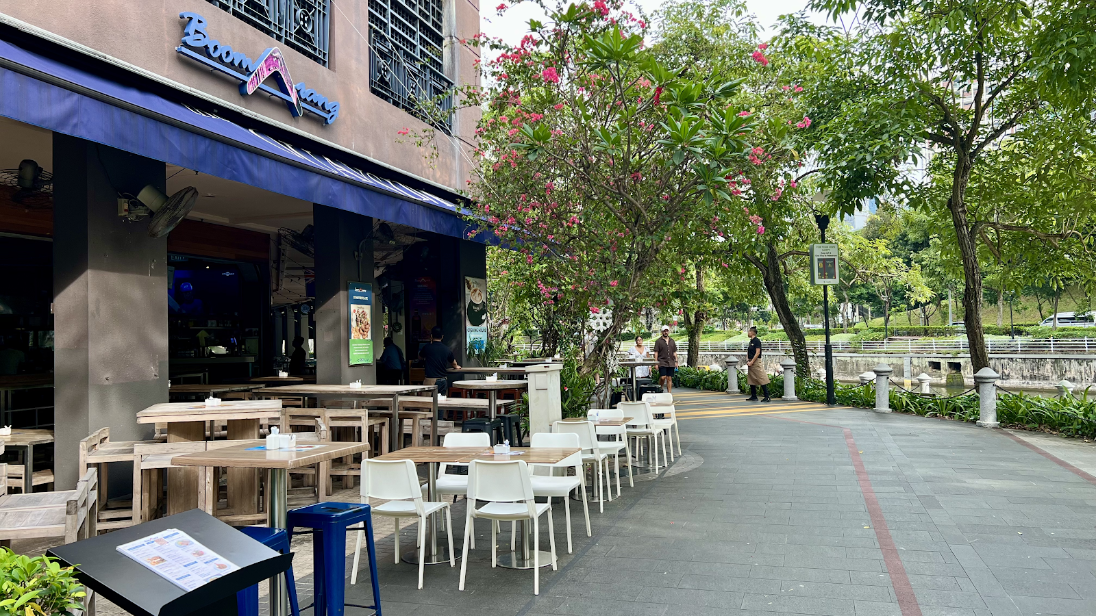 Boomarang Bistro and Bar riverside terrace on Robertson Quay, Singapore