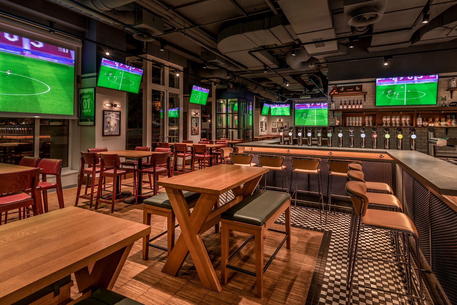 Champions sports bar interior with large screens on the Vienna Ringstrasse