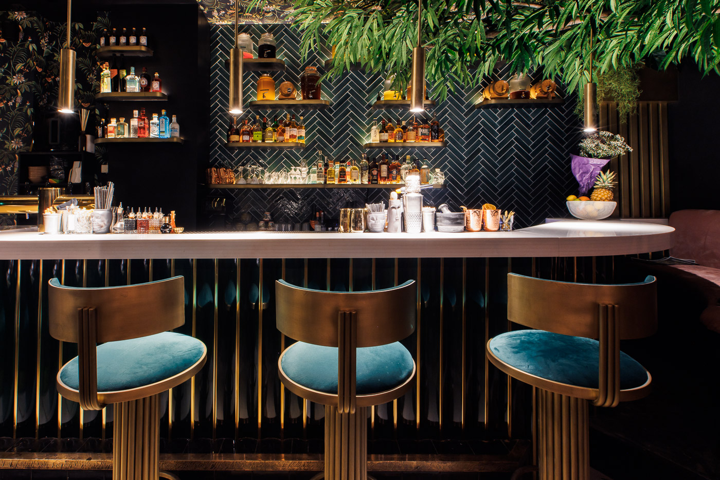Fitzcarraldo hidden cocktail bar Art Deco jungle interior, Neubau Vienna