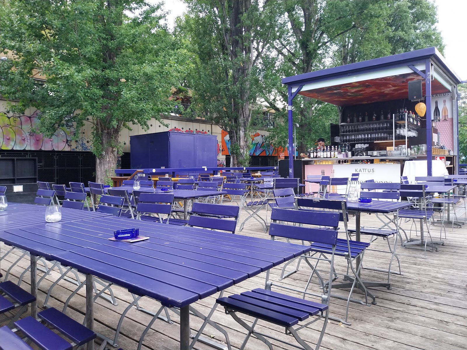 Summerstage open-air bar and stage on the Danube Canal at Rossauer Lande, Vienna