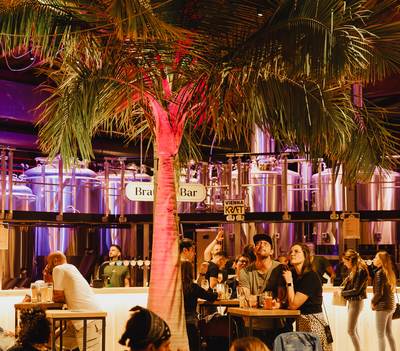 Vienna Kraft craft brewpub and tanks inside the Gleis//Garten food hall, Meidling Vienna