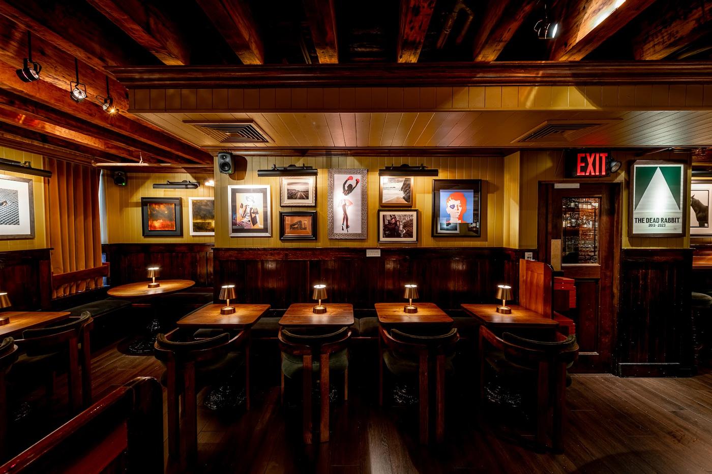 Corner tavern with a long mahogany bar in Gramercy New York